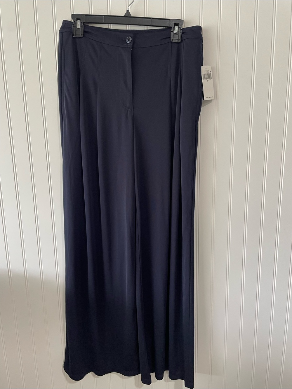 Navy Wide-Leg Flowing Trousers